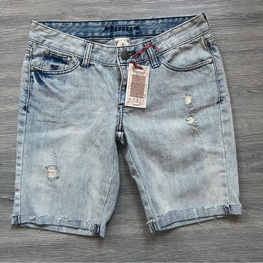 Decree Light Blue Distressed Jean Shorts